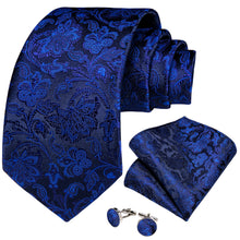 Blue Floral Men's Tie Pocket Square Cufflinks Set