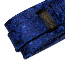 Dark Blue Floral Men's Tie Handkerchief Cufflinks Clip Set