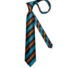 Black Blue Yellow Stripe Men's Tie Pocket Square Cufflinks Set