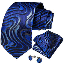 Blue Corrugated Men's Tie Pocket Square Cufflinks Set