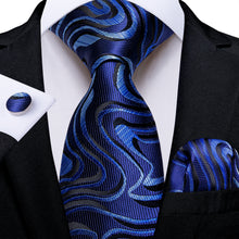 Blue Corrugated Men's Tie Pocket Square Cufflinks Set