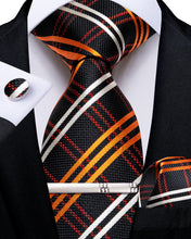 Silver Orange Stripe Men's Tie Handkerchief Cufflinks Clip Set