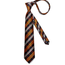 Black Orange Stripe Men's Tie Pocket Square Cufflinks Set