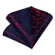 Blue Red Floral Men's Tie Handkerchief Cufflinks Clip Set