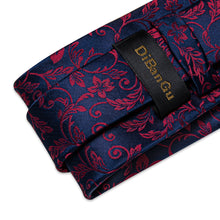 Blue Red Floral Men's Tie Handkerchief Cufflinks Clip Set
