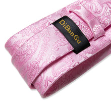Pink Floral Men's Tie Handkerchief Cufflinks Clip Set