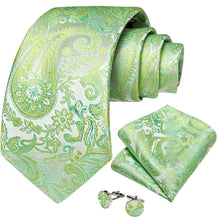 Tender Green Floral Men's Tie Pocket Square Cufflinks Set