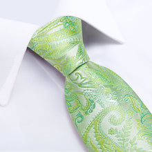 Tender Green Floral Men's Tie Handkerchief Cufflinks Clip Set