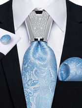 high quality silk mens sky blue paisley business formal ties pocket square cufflinks set with tie accessory ring set