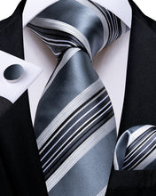 Cyan-Blue White Stripe Men's Tie Pocket Square Cufflinks Set