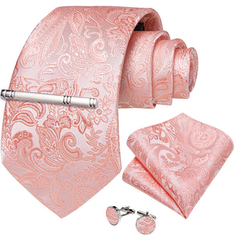 Cherry Blossom Powder Floral Men's Tie Handkerchief Cufflinks Clip Set