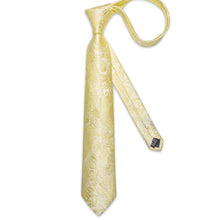 Light Yellow Floral Men's Tie Pocket Square Cufflinks Set