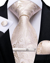 Light Pink Floral Men's Tie Handkerchief Cufflinks Clip Set