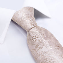 Light Pink Floral Men's Tie Handkerchief Cufflinks Clip Set