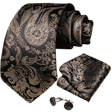 Dark Golden Floral Men's Tie Pocket Square Cufflinks Set