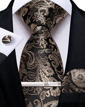 Champagne Brown Floral Men's Tie Handkerchief Cufflinks Clip Set