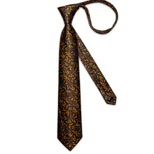 Brown Golden Floral Men's Tie Pocket Square Cufflinks Set