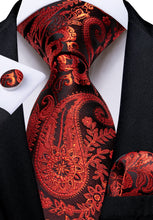 Green Red Floral Men's Tie Pocket Square Cufflinks Set