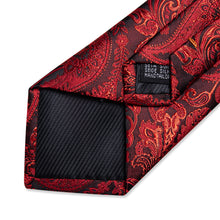 Red Floral Men's Tie Handkerchief Cufflinks Clip Set