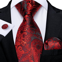 Brown Red Floral Men's Tie Pocket Square Cufflinks Set
