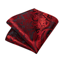 Brown Red Floral Men's Tie Handkerchief Cufflinks Clip Set