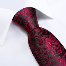 Claret Floral Men's Tie Handkerchief Cufflinks Clip Set
