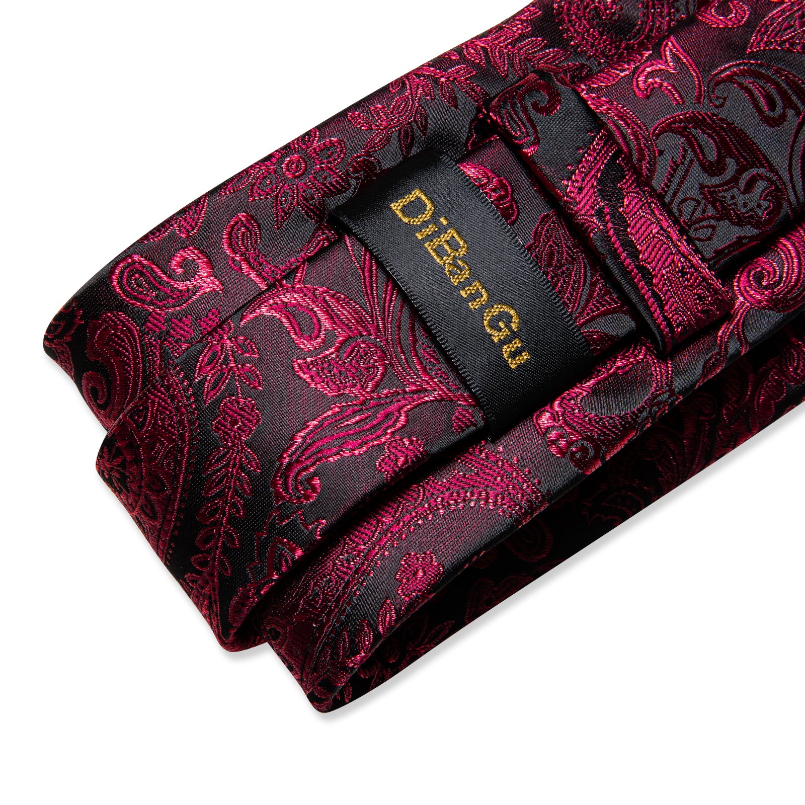 Claret Floral Men's Tie Handkerchief Cufflinks Clip Set