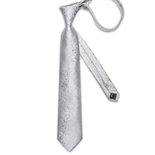 Silver Floral Men's Tie Pocket Square Cufflinks Set