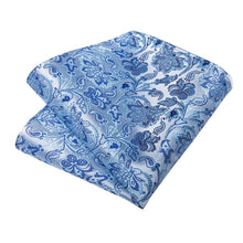 Blue Floral Men's Tie Handkerchief Cufflinks Clip Set