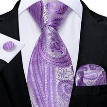 New Purple Floral Men's Tie Pocket Square Cufflinks Set