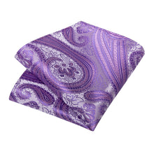 Purple Floral Men's Tie Handkerchief Cufflinks Clip Set