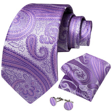 New Purple Floral Men's Tie Pocket Square Cufflinks Set