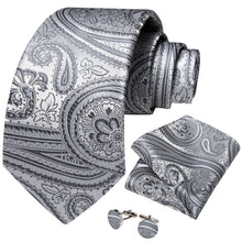 Silver Green Floral Men's Tie Pocket Square Cufflinks Set