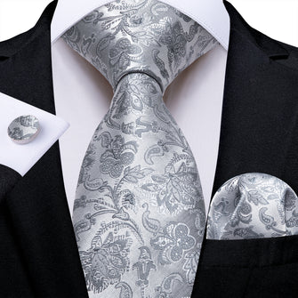 Siver Grey Floral Men's Tie
