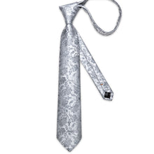 Siver Grey Floral Men's Tie Pocket Square Cufflinks Set