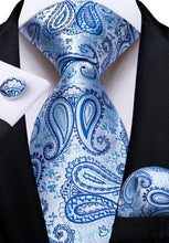 Blue Paisley Men's Tie Pocket Square Cufflinks Set