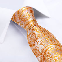 silk orange flower tie pocket square cufflinks set with mens tie ring for office shirt
