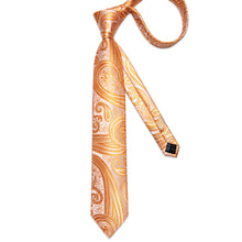 Orange Floral Men's Tie Handkerchief Cufflinks Clip Set