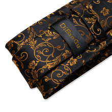 Black Champagne Floral Men's Tie Handkerchief Cufflinks Clip Set