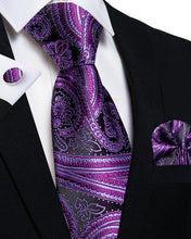 Dark Purple Floral Men's Tie Pocket Square Cufflinks Set