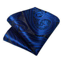Dark Blue Floral Men's Tie Handkerchief Cufflinks Clip Set