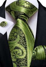 black light olive green floral ties handkerchief cufflinks set for wedding