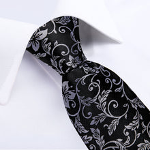 Black Milk White Floral Men's Tie Handkerchief Cufflinks Clip Set