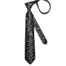 Black White Floral Men's Tie Pocket Square Cufflinks Set