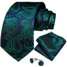 Black Blue Golden Paisley Men's Tie Pocket Square Cufflinks Set