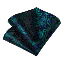 Green Blue Paisley Men's Tie Handkerchief Cufflinks Clip Set