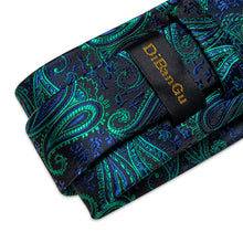 Green Blue Paisley Men's Tie Handkerchief Cufflinks Clip Set