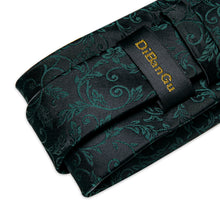 Black Floral Men's Tie Handkerchief Cufflinks Clip Set