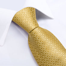 Golden Solid Men's Tie Handkerchief Cufflinks Clip Set