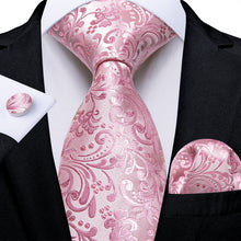 Pink Floral Men's Tie Handkerchief Cufflinks Set